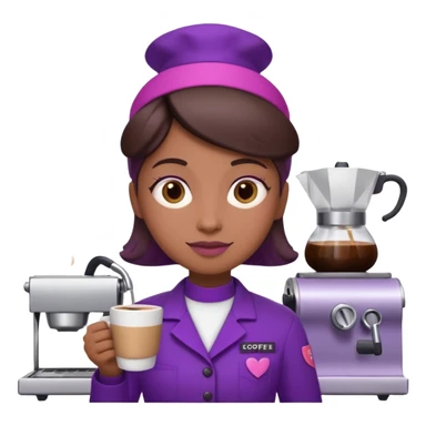 Create 3D minimalist emoji in the style of Coffee Lover — a coffee shop and roastery brand.
Style: cozy, warm.
Colors — purple-pink range.
barista with coffee
on the form it says Coffee Lover sticker