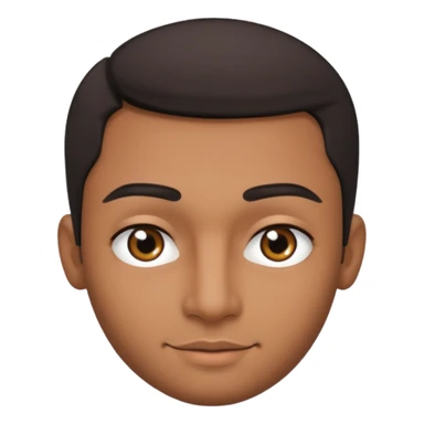 Dark olive skin man, center rised eyebrows, very light smile so that lips are very close to liner and horizontal, some how liner and small eyes sticker