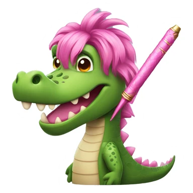 A crocodile with a gorgeous pink hairstyle and a magic wand sticker