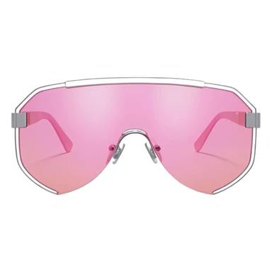 futuristic frameless shield sunglasses, pink tinted one-piece lens, Y2K fashion sticker