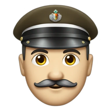 A german leader with short and straight hair, square moustache and war clothes sticker