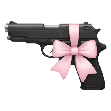 black gun, pale pink bow with heart in middle sticker