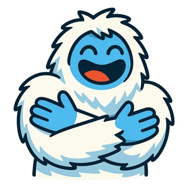 abominable snowman giving a hug, suitable for YouTube emoji, vibrant toon style sticker