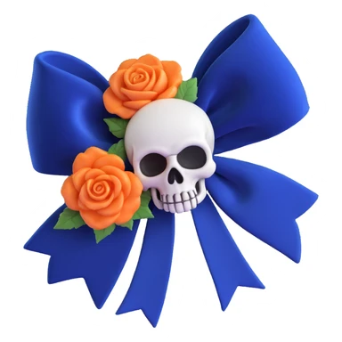 gothic bow with midnight blue velvet, silver skull charm, deep blue rose center, dramatic and gothic sticker