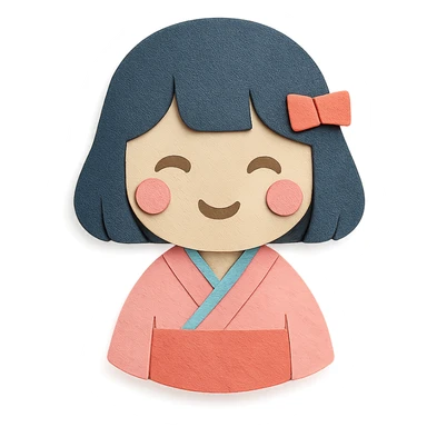 Japanese girl, paper craft style, layered paper effect, soft palette sticker