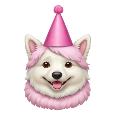 A White belgian dog wearing a  pink party hat.   sticker