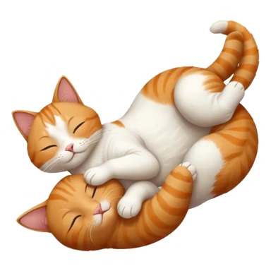 ginger and white small cat eyes closed lying down upside down with paws stretched out in different directions sticker