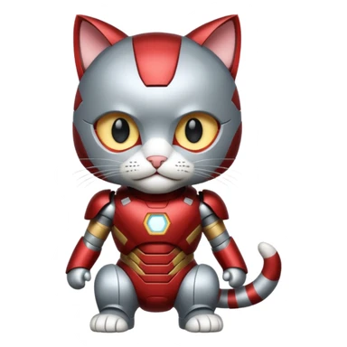 gray and white striped cat in an Iron Man costume sticker