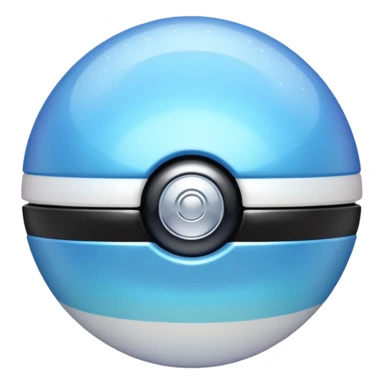 blue pokeball emoji, top half is a more saturated blue, bottom half is white, black stripe, with a white sheen, with a pearlescent finish, with a holographic shimmer effect sticker