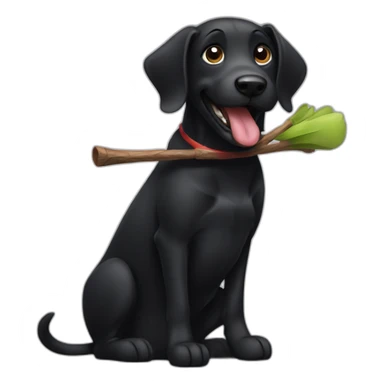 Black dog with stick in mouth sticker