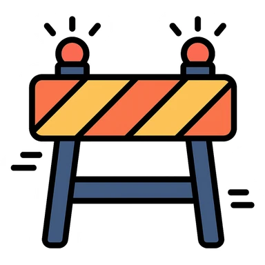 colorful outlined construction sign with dynamic elements like flashing lights or moving stripes sticker