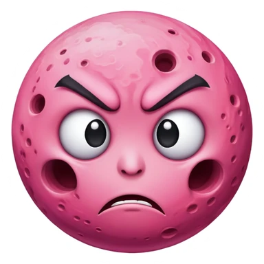 pink planet with craters and an angry face with furrowed eyebrows sticker