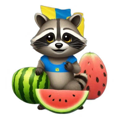 raccoon with a watermelon and the Ukrainian flag sticker