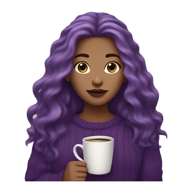 girl with long wavy purple hair holding a coffee mug with a purplish sweater- giving off a purple aesthetic sticker