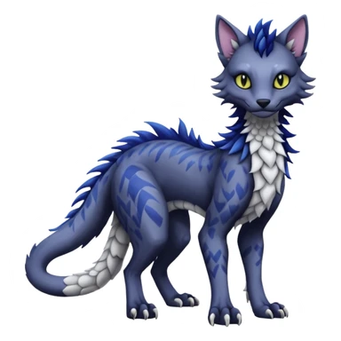 Kawaii dark edgy fantasy feline-vernid-sergal-fursona animal creature with a tufted tail full body with intricate markings  sticker