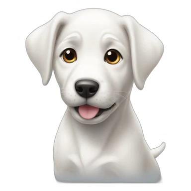 a white puppy with its upper body on typhoon sticker