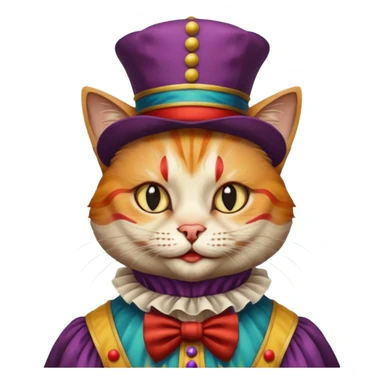 Renaissance painting style cat with clown makeup and attire sticker