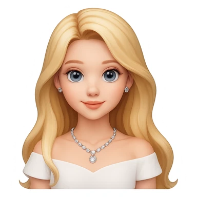 Make the girl's hair longer and ensure the Bardot collar top is clearly white, keep all other features the same, no background. Maintain the original style and look of the image. sticker