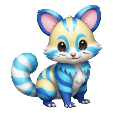 Realistic cute Neon-yellow and neon-cobalt-blue- and cyan-gradients Furret-Emolga-Genet-Cacomistl-hybrid-fusion (full body) sticker
