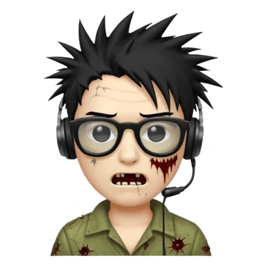 make a zombie iphone emoji with black  glasses, scratches black spiky hair and headphone
 sticker
