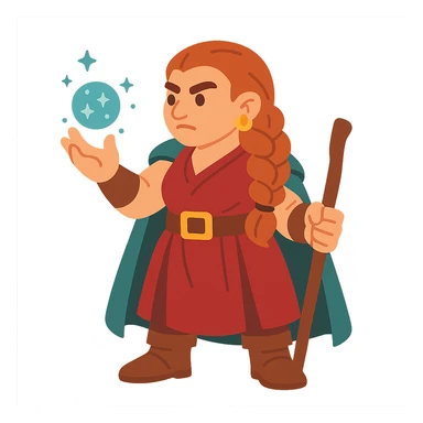 flat toon style female dwarf sorcerer from DnD, magical energy in hand sticker