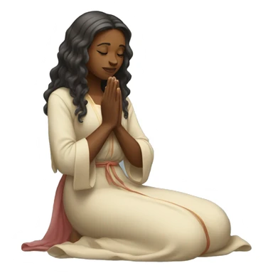 A woman kneeling praying, in a long dress, long hair sticker
