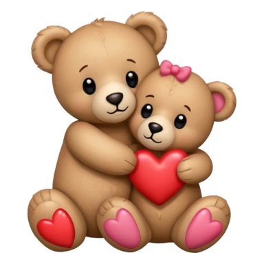 Teddy hugging another teddy with hearts sticker