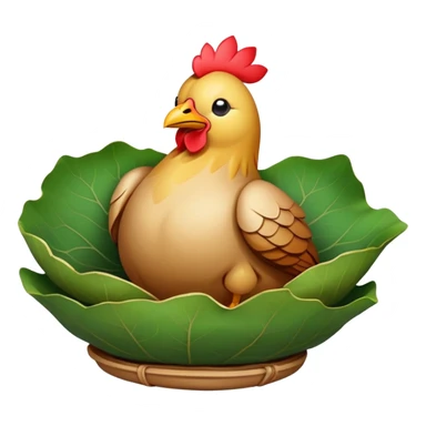 Beggar's Chicken wrapped in lotus leaf and clay, simplified emoji style with bold outlines and bright colors, cartoon style traditional Hangzhou dish before cracking sticker