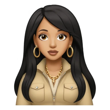 Cardi B with long jet black hair, beige outfit sticker