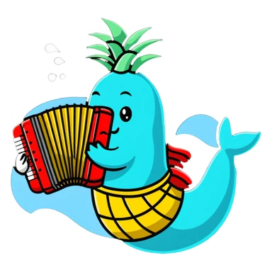 half-ghost half-pineapple playing accordion underwater sticker