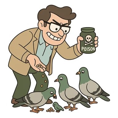 poisoning pigeons in flat toon style sticker