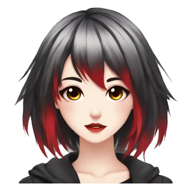Gorgeous anime style lady with blushing face aesthetic and pretty edgy black red punk hair with hair garment trending style sticker