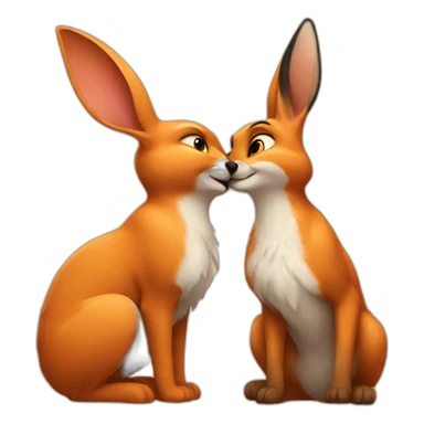 A rabbit kiss a Fox sticker