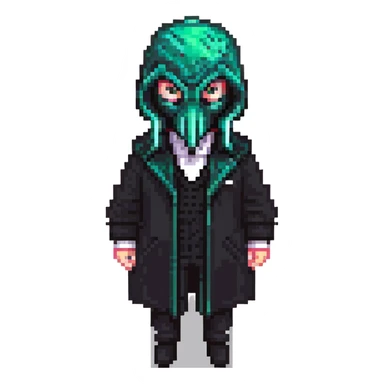 Squid Game Front Man with black geometric mask and black coat sticker