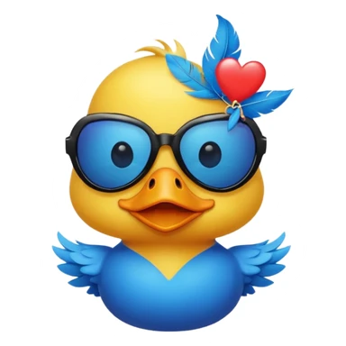 Make a frame emoji and inside it is a  yellow duck wearing red heart sunnies and the background is sky or anything blue make it like this 🌇 but what I described inside  sticker