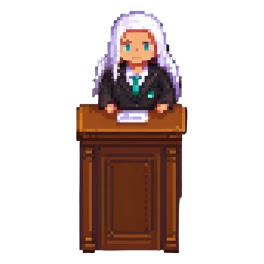 pixel art lawyer at a courtroom podium sticker