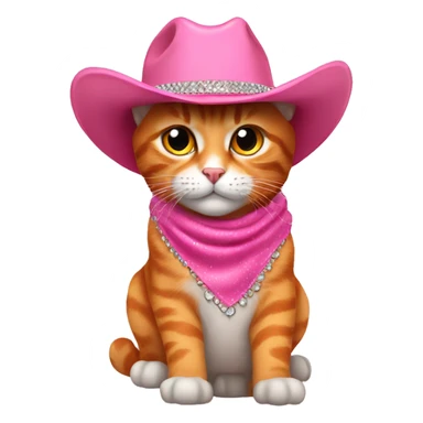 orange realistic cat wearing a bedazzled pink cowgirl hat  sticker