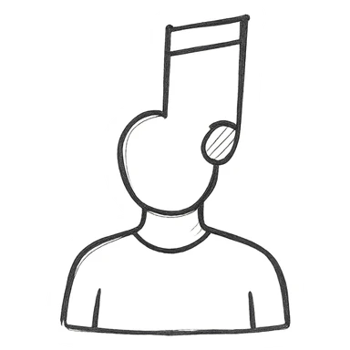 silhouette vector of a man with a music note for a head, hand-drawn outline style sticker