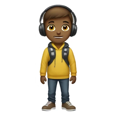 a brown short hair boy with headphone and yellow pullover say "hi" sticker