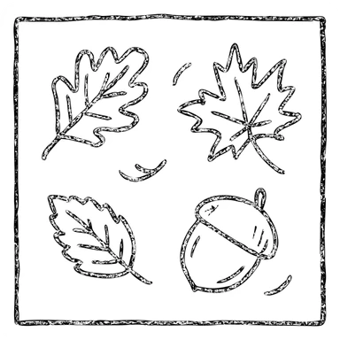 fall season scene in a square with leaves and acorns sticker