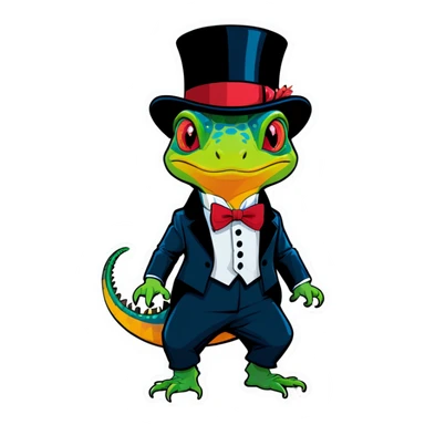Cute lizard in a top hat and suit sticker
