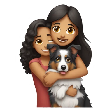 Hispanic girl pretty hugging Australian shepherd dog sticker
