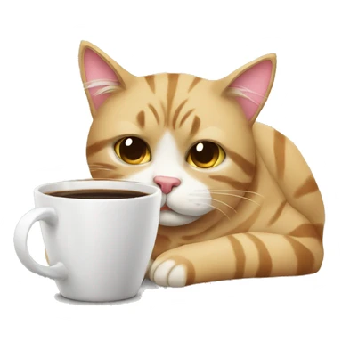 tired cat drinking coffee sticker