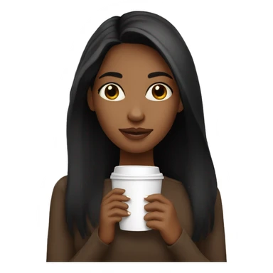 Brown skin girl with straight black hair holding coffee sticker