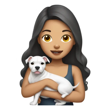 Pretty Filipino woman holding gray pit bull puppy sticker
