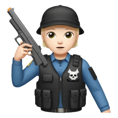 Emoji de fantasmita con una Glock 17 en la mano izquierda, con gorra y un chaleco antibalas  sticker