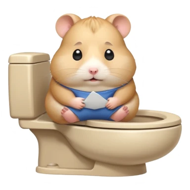 Cute chubby cartoon-style hamster sitting on toilet looking as if he had an accident, sticker-style illustration sticker