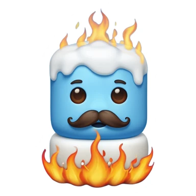 blue marshmallow on fire with mustache, just marshmallow sticker