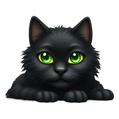 Furry fluffy black cat with green eyes full body sticker