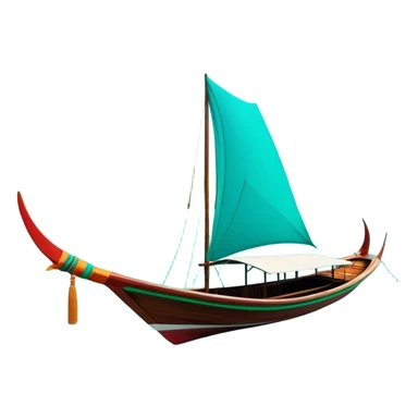 ​Cinematic Realistic Authentic Thai Longtail Boat, depicted as a traditional wooden longtail boat with a sleek, elongated hull and a brightly painted canopy, its long tail fin cutting gracefully through turquoise waters under a clear tropical sky, rendered with vibrant textures and dynamic natural lighting that captures its rustic charm and cultural heritage, sticker